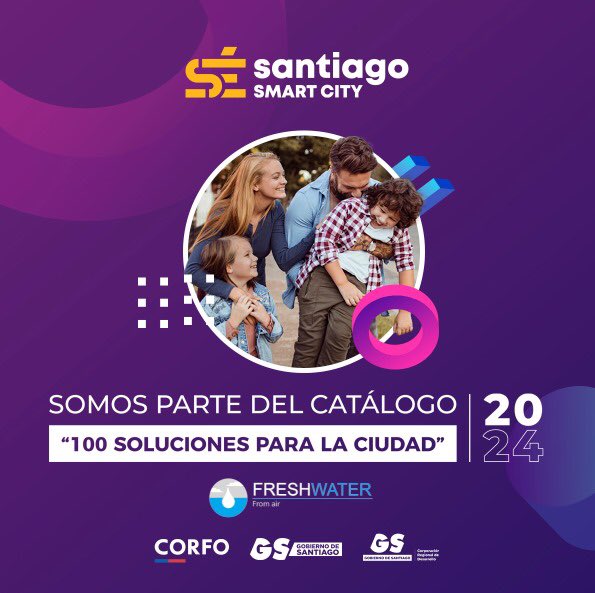 Contentos!, FreshWater reconocida como solución  tecnológica para conformar el Catálogo “100 Soluciones para la Ciudad”, que contribuyen en la mejora del Medio Ambiente y Recursos Habilitantes
Gracias a 𝗦é 𝗦𝗮𝗻𝘁𝗶𝗮𝗴𝗼 𝗦𝗺𝗮𝗿𝘁 𝗖𝗶𝘁𝘆, CORFO y Gobierno de Santiago