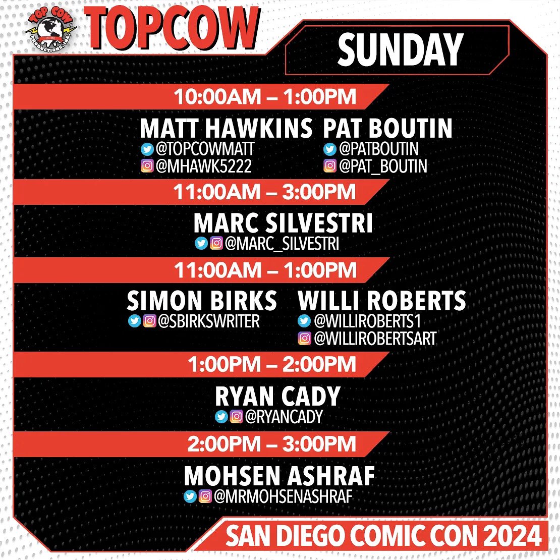 Top Cow (@topcow) on Twitter photo Last day to meet these amazing creators at Top Cow #SDCC Booth #2629! Last day to meet these amazing creators at Top Cow #SDCC Booth #2629!