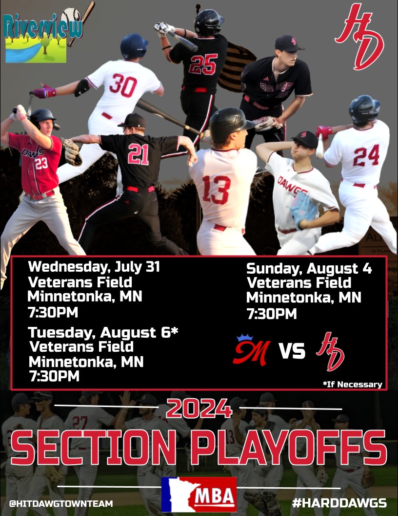 hitdawgtownteam's tweet image. Dawgs are playoff ready! Road to the State Tournament starts now!

@MinnBaseball 
@RiverviewLeague 
@MtkaMonarchs
