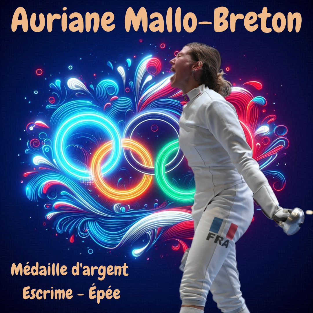 arnoc1979's tweet photo. Une première journée qui se termine avec une 4ème médaille française, l'argent🥈 pour Auriane Mallo-Breton 👏👏👏
#paris2024 #JO2024 #ParisOlympics2024 #jeuxolympiqueparis2024 #OlympicGames  @EquipeFRA @FranceOlympique @aurianemallo https://t.co/NqPR5dtmHh