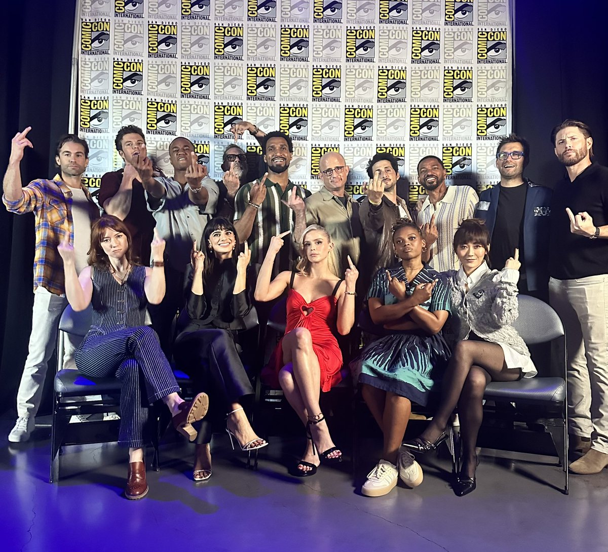 TheBoysTV's tweet photo. Catchin our breath from yesterday, let’s recap what we learned, shall we?

- @genv Season 2 officially arrives 2025, with Hamish Linklater as the new God U dean and Chace Crawford guest starring.

- We’ve cast an up-and-coming actor named Jensen Ackles for The Boys Season 5. He’ll play a major role, hopefully you lot love him.

- The relationship dynamics between Homelander and Soldier Boy will be explored further in Season 5.
 
- A new prequel series VOUGHT RISING is in the works starring Jensen and Aya Cash. It’s a twisted murder mystery about the origins of Vought in the 1950s.

- Vought Rising may or may not feature the very first Herogasm, founded in 1952.

If ya got any questions, please mail them to 673 Nosh My Bollocks Ave