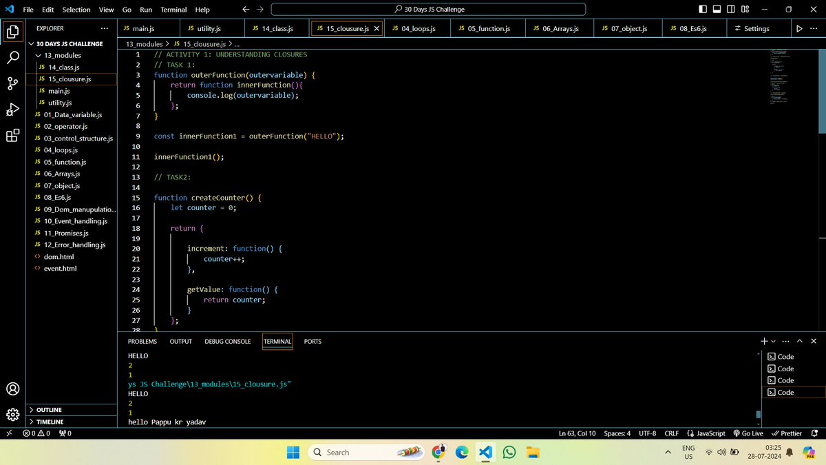 mr_yadav__70's tweet image. 30 Days Javascript Challenge #day15 Completed
Task Day 15 : CLOSURE IN JAVASCRIPT
#webdev #chaiorcode #javascript #connect