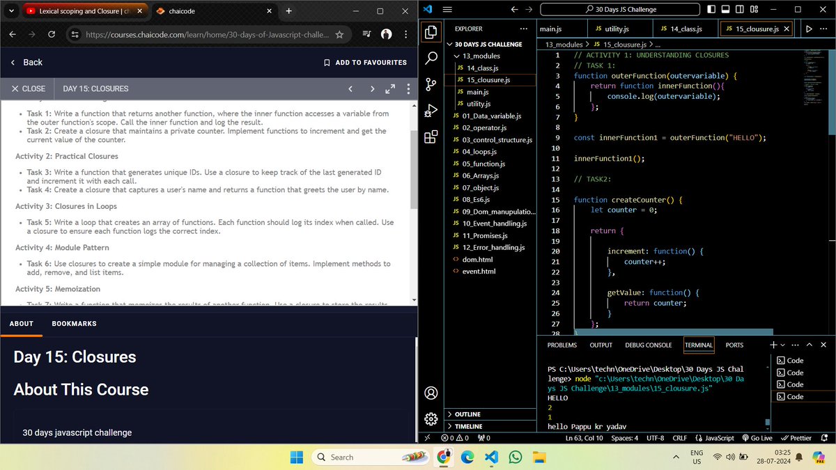 mr_yadav__70's tweet image. 30 Days Javascript Challenge #day15 Completed
Task Day 15 : CLOSURE IN JAVASCRIPT
#webdev #chaiorcode #javascript #connect