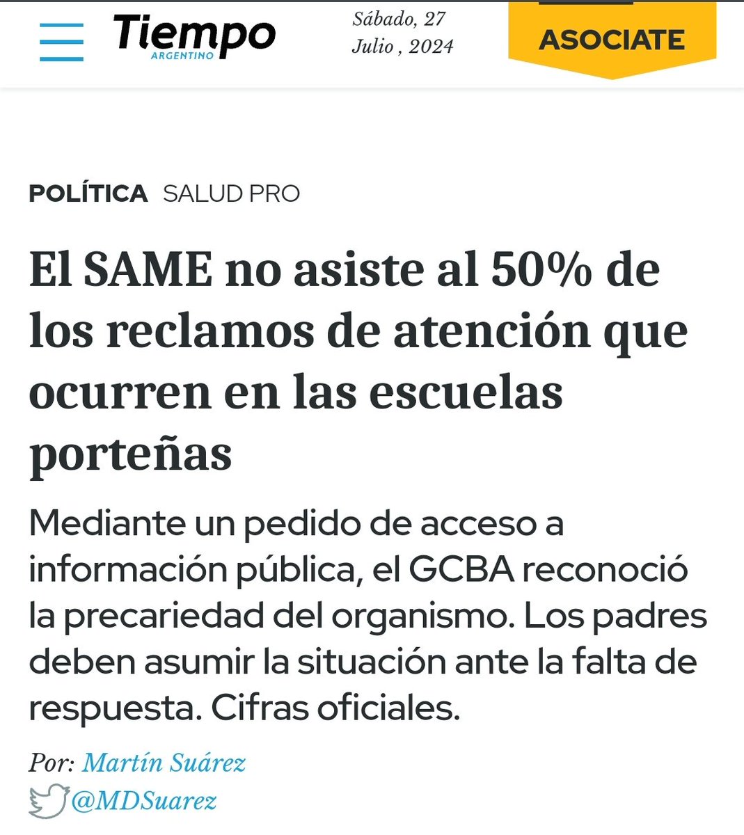 Ante varias denuncias de familias, realizamos un pedido de acceso a la información pública

¿El SAME está colapsado, faltan recursos, o estamos ante un nuevo ajuste?

Los datos oficiales en este informe

Mi nota <a href="/tiempoarg/">Tiempo Argentino</a> 
tiempoar.com.ar/ta_article/el-…
