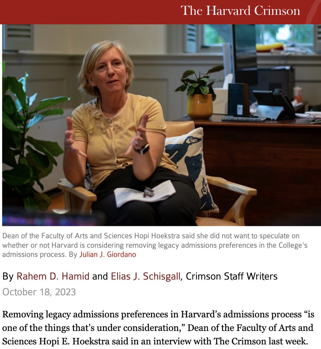 Harvard president, 1943:  We need more people who "will be lusty in wielding the axe against the root of inherited privilege."

Harvard dean, 2023: Removing legacy admissions "is one of the things that’s under consideration."

Make Harvard lusty again.