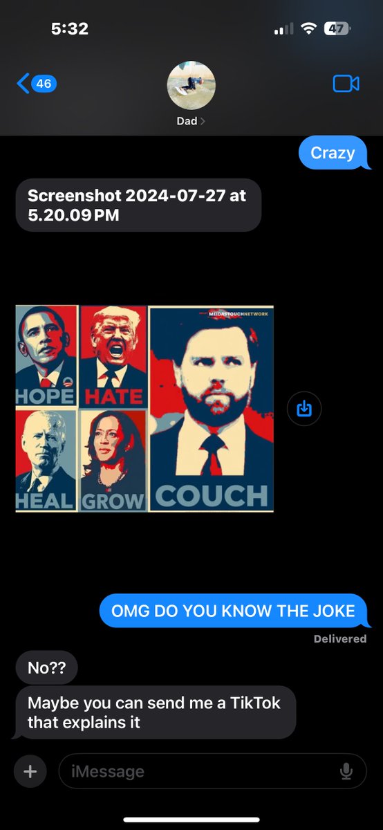 Katiesilverrr's tweet photo. Explaining the JD Vance couch scandal to my father has now become a core memory https://t.co/iWh6I50coU