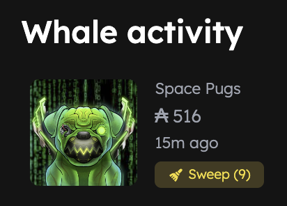 Little Sweep. Just 167 Pugs listed. I doubt will stay like this for long. Thanks Don for getting the broom out!

- 167 Pugs listed: Floor: 62 Ada
- 241 RA Yeti listed: Floor: 30 Ada
- 558 OG Yeti listed: Floor: 39 Ada

Remember Pugs earn roughly 2.5x $ONE than Yetis.