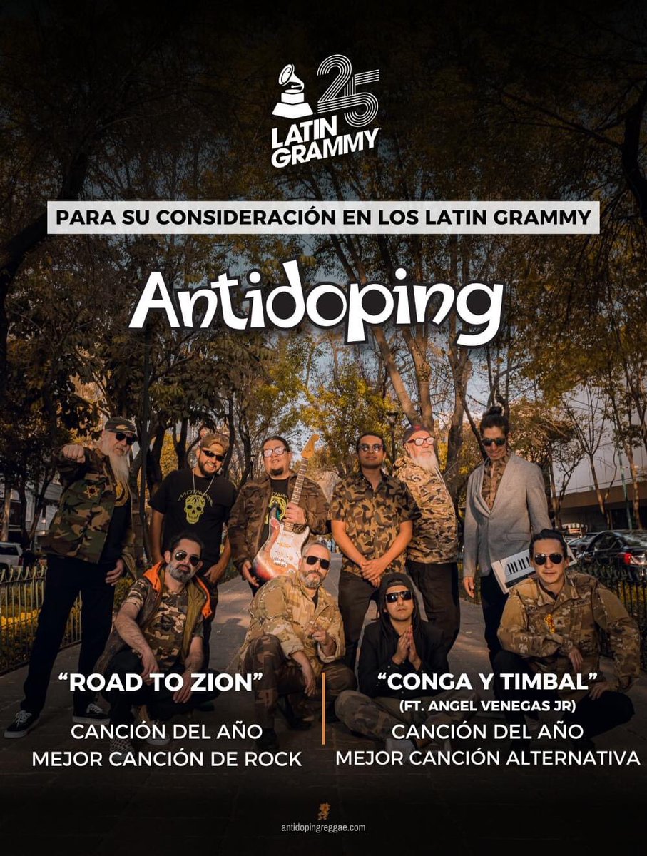 antidopingmx's tweet photo. #RoadToZion y #CongayTimbal (Ft. Angel Venegas Jr.), estรกn siendo considerados rumbo a los Latin GRAMMYs 2024. Agradecemos a los miembros votantes y a ti por escucharlos
๐ง https://t.co/Bfinn0F7yX
๐ง https://t.co/Xn2Fm91ztA
#latingrammy2024 #LatinGrammyAwards #antidopingreggae https://t.co/KTTl2Nbfkg