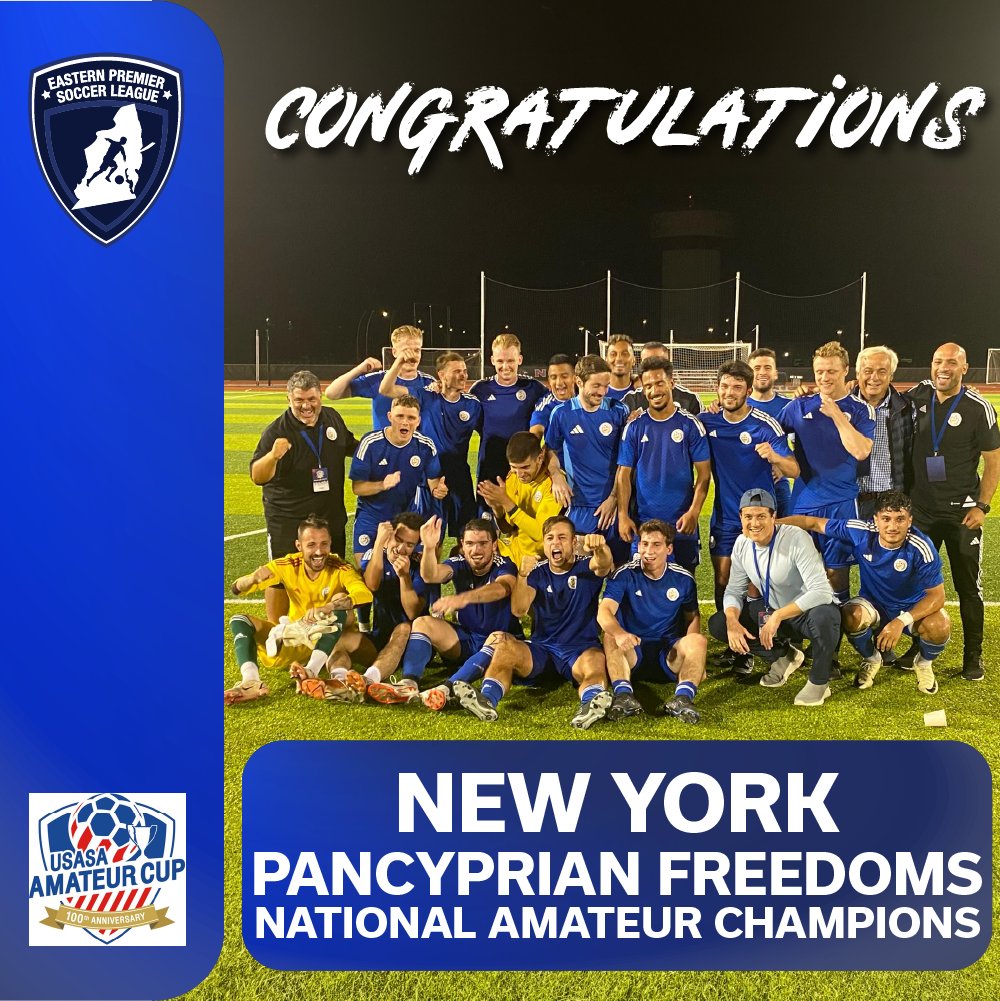 APSLSoccer_'s tweet photo. Congrats to the New York Pancyprian Freedoms, who defeated Milwaukee Torrent 6-0 to win their first ever National Amateur Cup!

The EPSL now have 3 National Amateur Champs, with 3 finalists &amp; 2 champions since 2020!

@usadultsoccer @usasaregion1 @protagonistUSA @TheNISANation https://t.co/vpQg8UE5KN