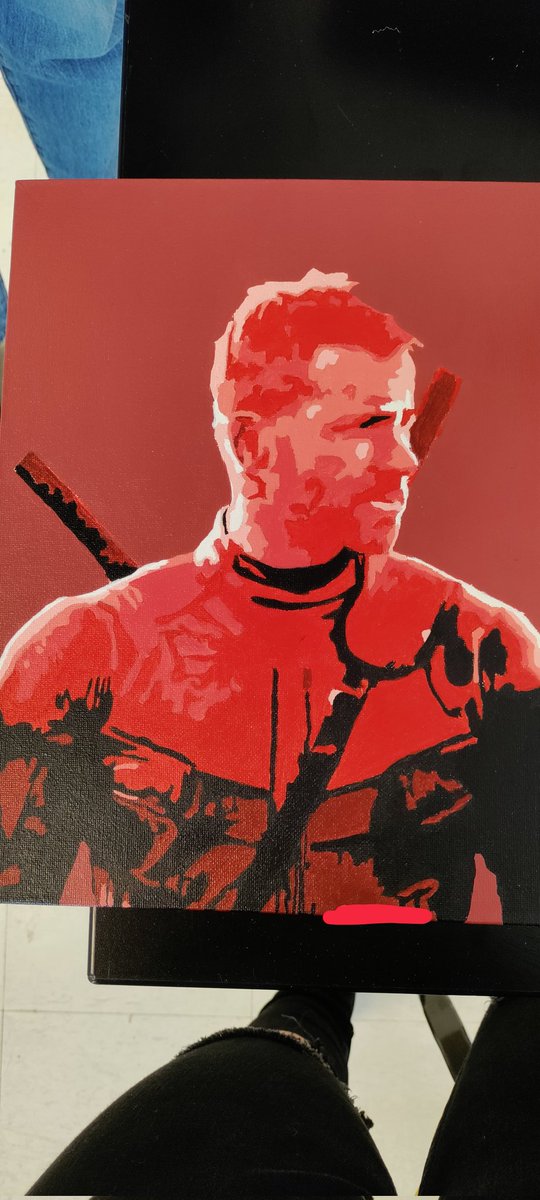 In honor of watching the Deadpool and wolverine movie, here's a painting I did in my highschool art class. It's a few years old but it feels perfect to post. (Also, I crossed out my name at the bottom). 

For you <a href="/VancityReynolds/">Ryan Reynolds</a>

#DeadpoolAndWolverine #RyanReynolds #deadpool