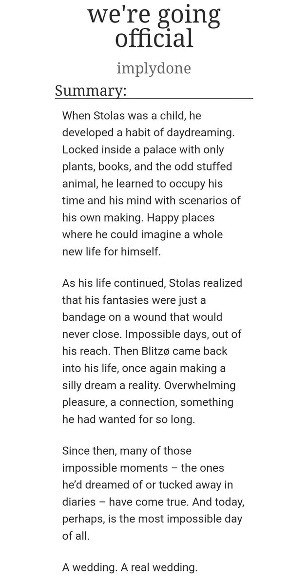 OKAY 

Day 7, a wedding. 9.7K. I'm sleepy.

<a href="/NSFWHellaWeek/">Hellaverse NSFW Week 🔞💜</a> 
<a href="/StolitzDRESSup/">StolitzDRESSupWeek</a> 

#NSFWHellaverseWeek
#StolitzDressUpWeek

archiveofourown.org/works/57723766