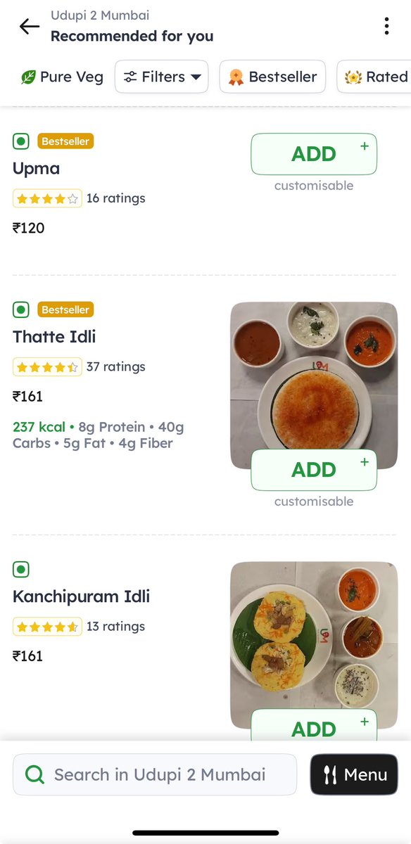 .<a href="/zomato/">zomato</a> 
There is a restaurant called Udupi2Mumbai in vile parle 
Below is my bill and screenshot of zomato menu card

Difference:
Upma in bill Rs40; in zomato Rs120
Thatte idli in bill Rs60; in zomato Rs161