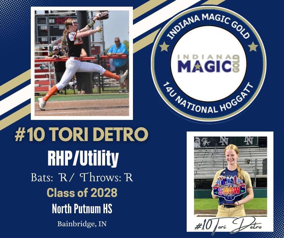 We are very excited to welcome Tori Detro and family to our team! 
Tori brings power and command to the circle with over 300 K’s last season.  She will burn you with her speed on the base paths and is a true utility player in the field when not pitching. 
#goldblooded