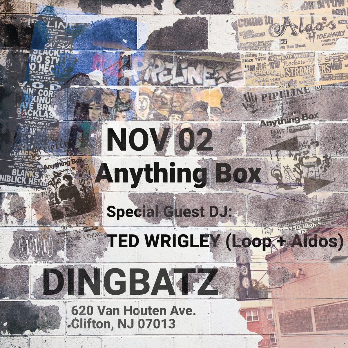 endpop's tweet photo. This is going to be insane. Abox started within the scope of these three clubs. All of them gone, but always in my heart. 11.02.2024 we celebrate them together... Dingbatz in NJ. Tickets TBA...

#anythingbox #abox #ThePipeline #TheLoop #Aldos #NJSynth #synthpop #endpop https://t.co/UtvWkOtJki