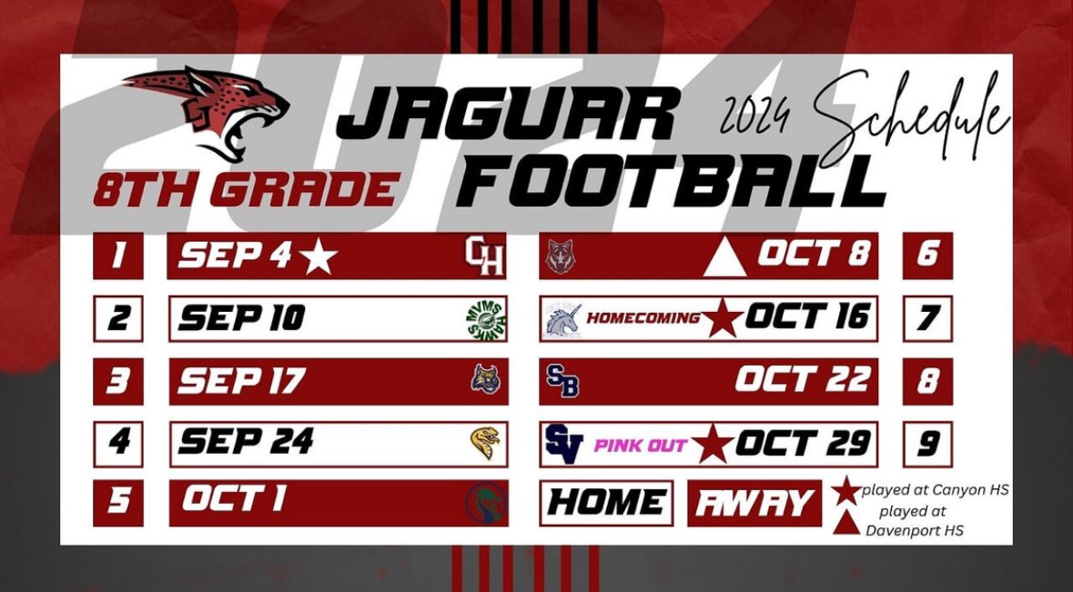 2024 <a href="/CanyonMiddle/">Canyon Middle School</a> 8th Grade Football Schedule <a href="/cisdnews/">Comal ISD</a>