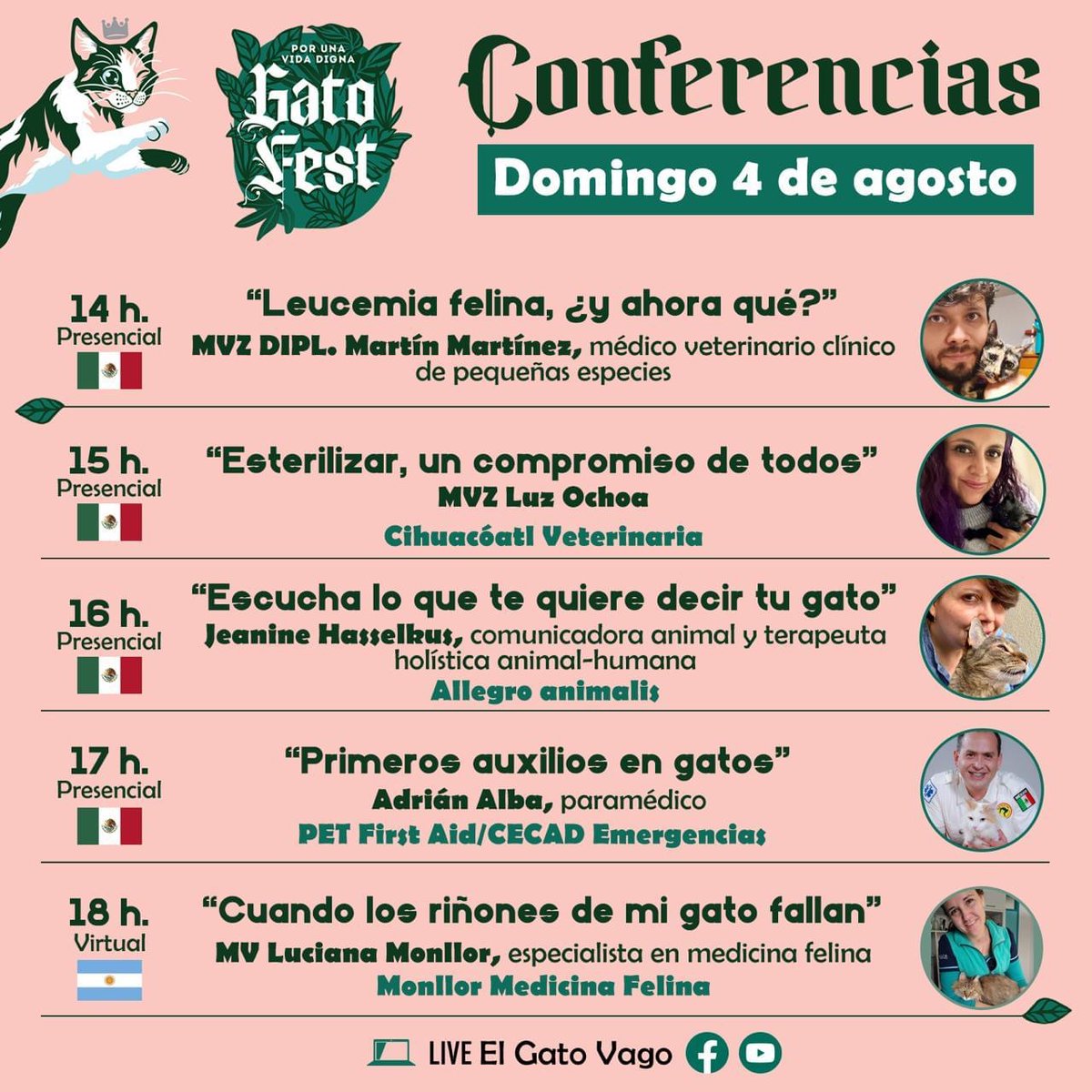 Con mucha emoción compartimos el cartel de las conferencias de este año, agradeciendo el apoyo y el tiempo de todos los ponentes participantes.

Los esperamos este domingo 4 de agosto en la explanada de la alcaldía Benito Juárez y en línea por FB y YouTube: EL GATO VAGO