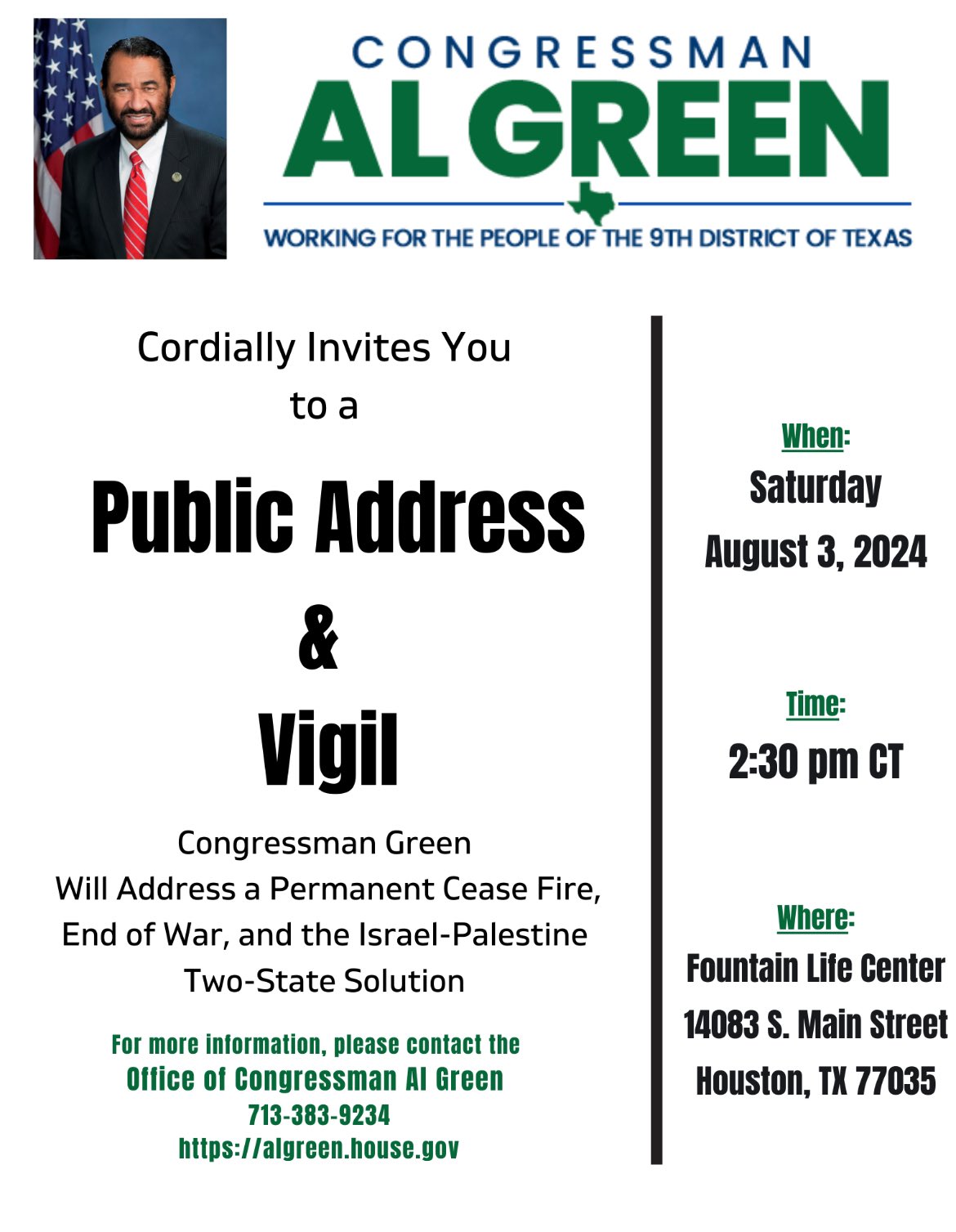 Congressman Al Green on X: &ldquo;Rep. Al Green Cordially Invites You to 
