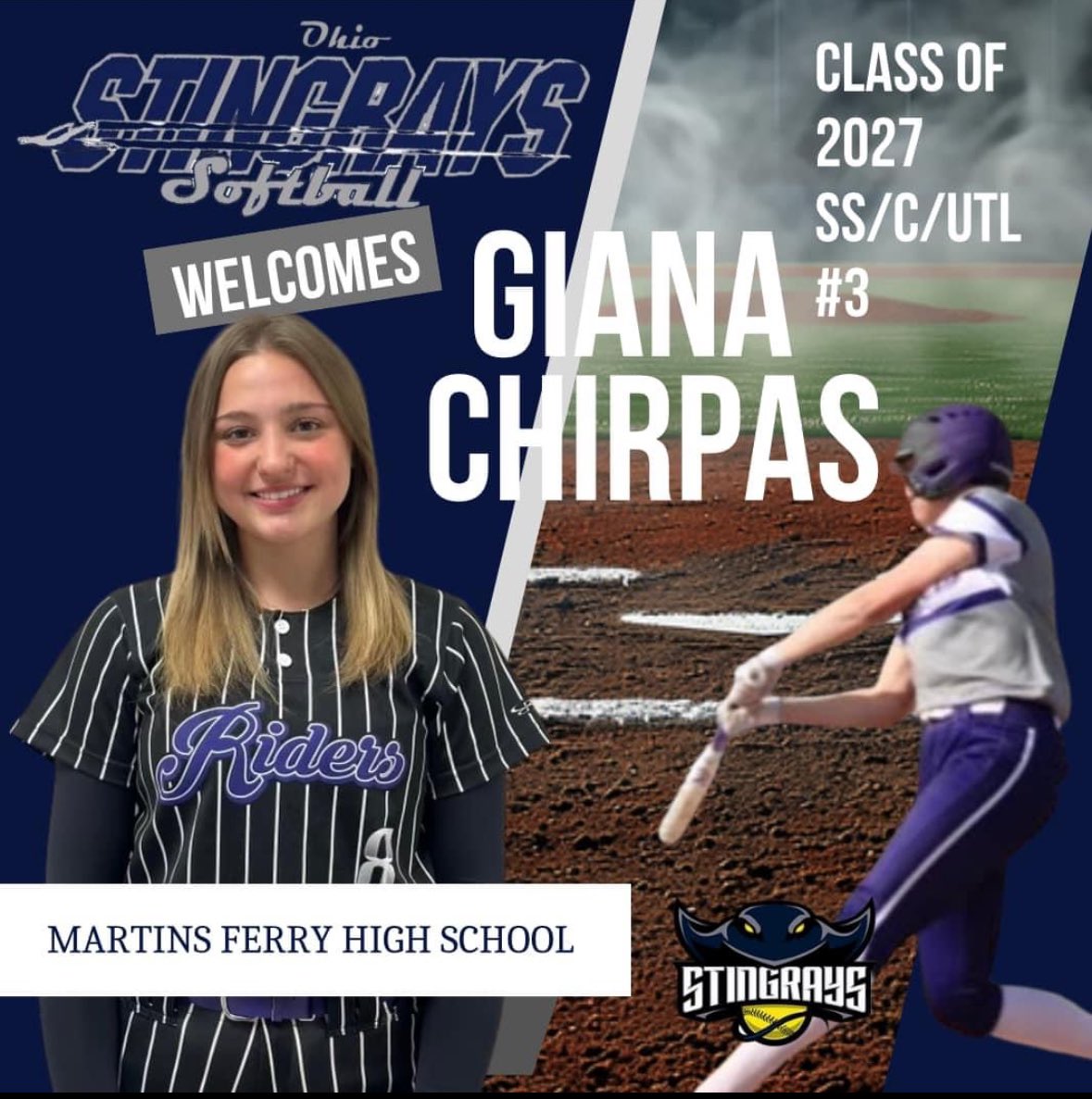 Stingrays Nation welcomes Giana Chirpas!  Giana will have an immediate impact on our club and brings physicality, power and speed to our lineup!  Welcome to Stingrays nation Gianna!