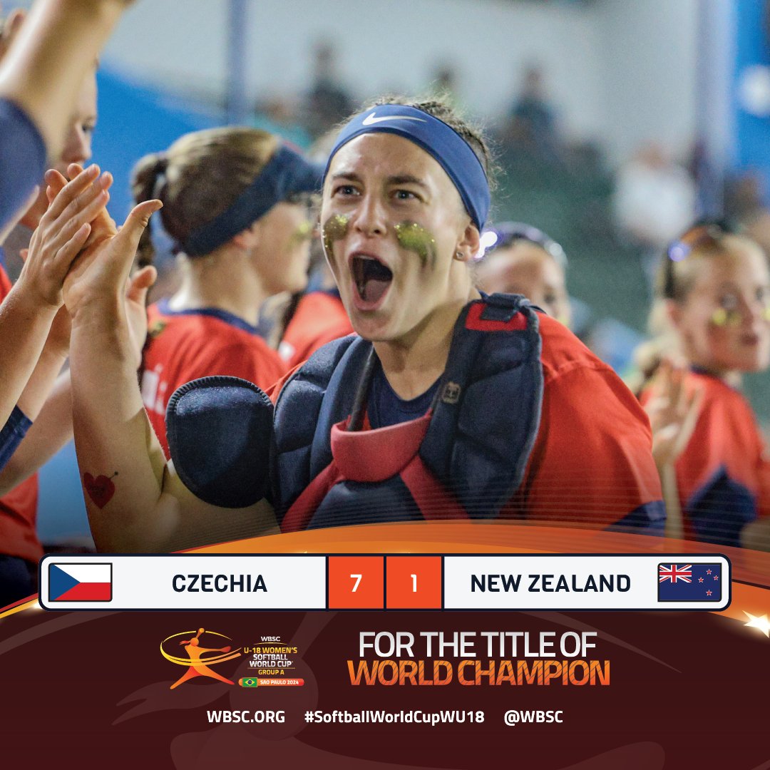 WBSC's tweet photo. 🇨🇿🙌Czechia takes the win!

🏆🥎WBSC U-18 Women’s Softball World Cup - Group A 

#SoftballWorldCupWU18 https://t.co/5wpTpIzdzs