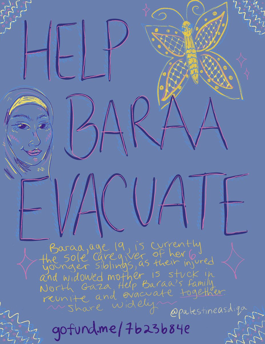 Please boost this campaign. Baraa is only 19 and is the sole caretaker of her younger siblings in the South of Gaza after being separated from her injured mother in the North and the martyrdom of her father. She’s only collected £5,000 so far! gofundme.com/f/help-my-frie…