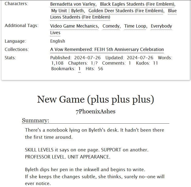 Happy fifth anniversary, Fire Emblem Three Houses! To celebrate, I wrote a fic exploring what the New Game+ boosts might look like for the characters in-universe... 
Read it here! archiveofourown.org/works/57675571 

#FE3H_Anniversary #5yearsFE3H