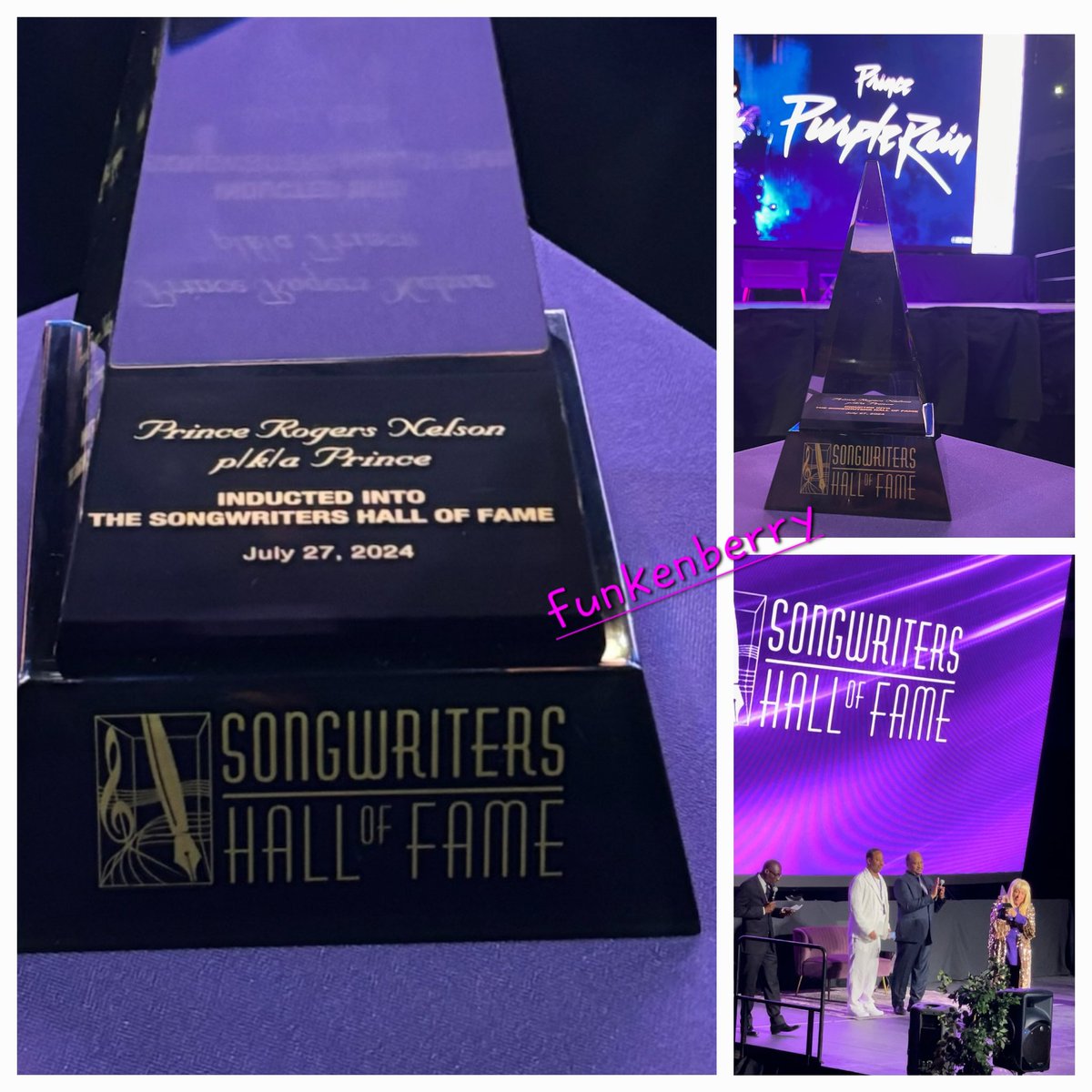 drfunkenberry's tweet photo. Breaking Purple Alert! @prince was just inducted into the Songwriters Hall Of Fame at the @targetcentermn at the "Purple Rain" 40th Anniversary event! Thanks to those who made this happen &amp; our no name reporters live on the scene! 

#PRINCE #PURPLERAIN #PURPLERAIN40 #PRINCE4EVER https://t.co/J5LTJTmrqf