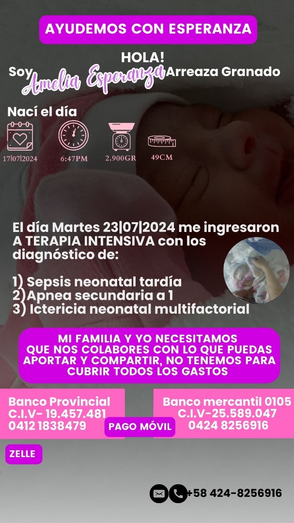 mgjimenez389's tweet photo. Una ayuda para Amélia ella es un angelito que llego prematura de un embarazo gemelar complicado,  está en Puerto La Cruz y sus papis ya no tienen recursos para mantenerla en UCI. @AlexaGomezDos @negromangueraa ustedes siempre me han ayudado y se que esta vez también lo harán 💕 https://t.co/WSBuFrhBZQ