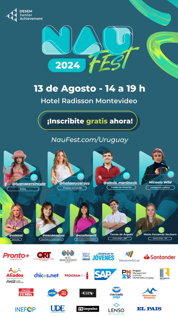 El próximo 13/8 no te pierdas #NAUFest.
Presencial y gratuito para jóvenes de 16 a 29 años. ¡Grandes speakers, stands, premios y mucho más! 
Toda la info en naufest.com/uruguay.
Canjeá la entrada ahora para vos y tus amigos en la web o en este link eventbrite.com.ar/e/naufest-urug…