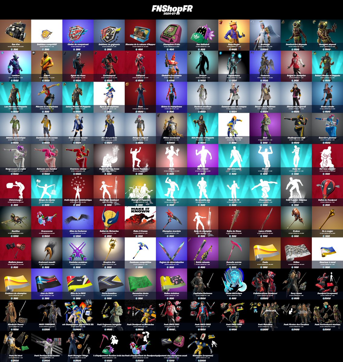 FNShopFR's tweet image. Boutique #Fortnite du 2024-07-28 !

N'oubliez pas d'activer les notifs pour ne rater aucune boutique. 🔔

Nombres d'items : 117
Maximum vu pour la dernière fois : 324 jours
Minimum vu pour la dernière fois : 0 jours