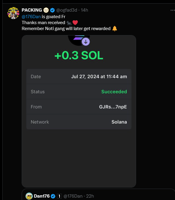 dan123's tweet photo. Winners thread. This is where I will be posting proof of winners sharing their prizes that they have won from me.

I want to giveback as much as I can to my community❤️

As of July 28th we have given away over $6,000.

Not all winners will be posted below.