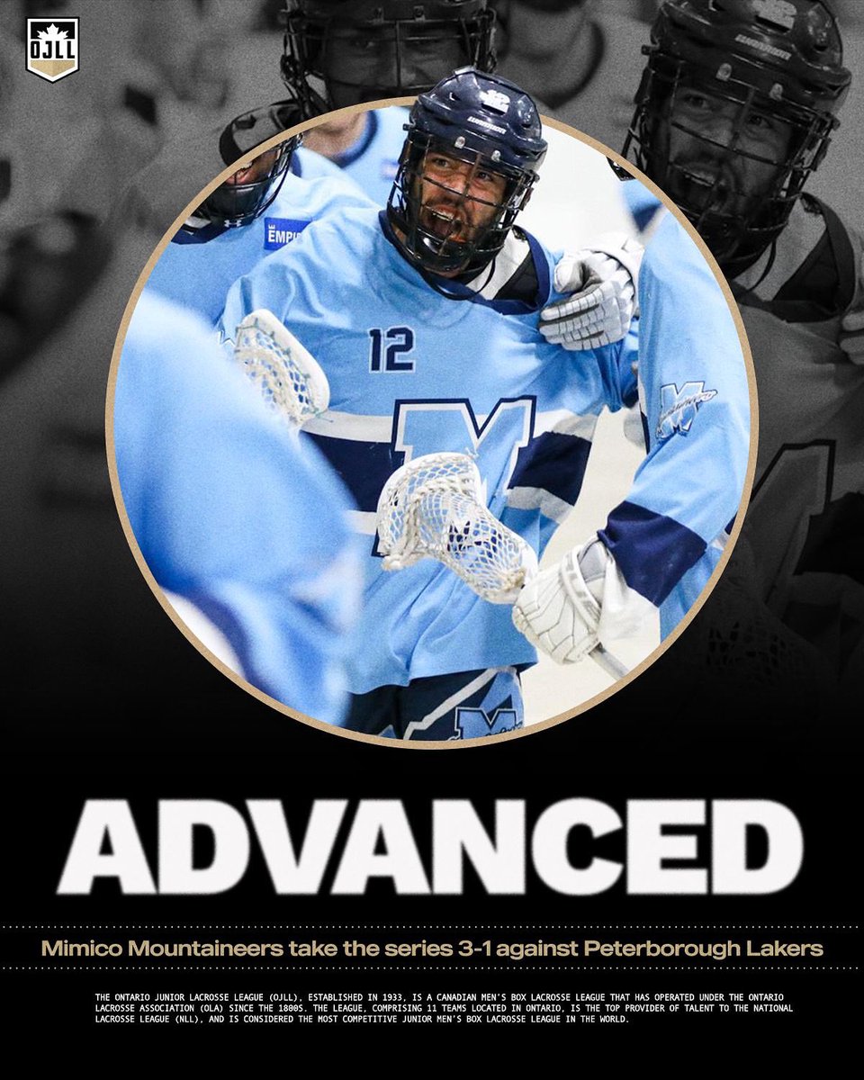 Mimico Mountaineers take Game 4 against Peterborough Lakers to win the series 3-1 and advance to the finals!

#OJLL