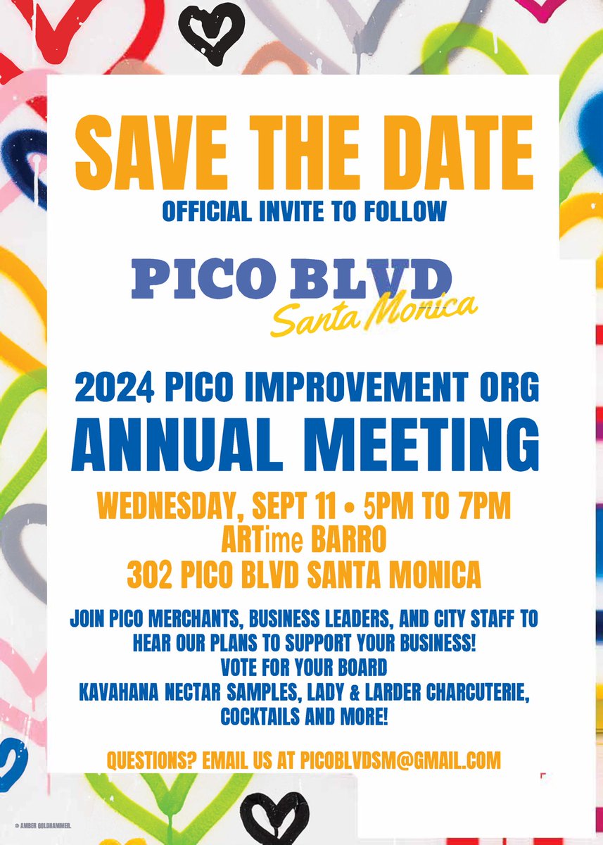 Pico Improvement Org looks forward to welcoming Pico merchants to the Annual Meeting on Wed., Sept 11 from 5PM-7pm @artimebarro! Enjoy sips and snacks while you hear all about PIO plans to support your business and the Pico neighborhood! <a href="/kavahana/">Kavahana</a> <a href="/LadyandLarder/">Lady & Larder</a>