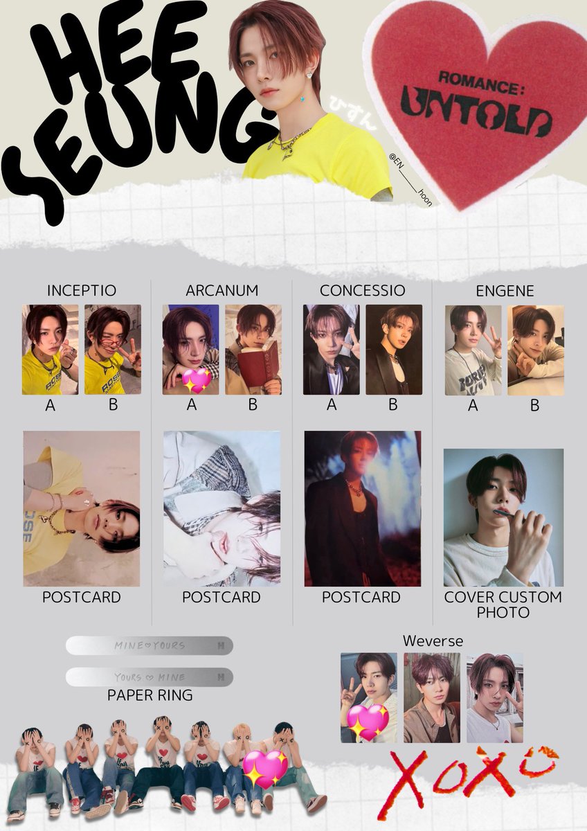 ENHYPEN ROMANCE:UNTOLD トレカ交換　ポストカード交換

譲  画像 ジョンウォン、ジェイ、ニキ

求　ヒスン（同種or💖優先）

同日発送希望📮💌
ロッキン手渡し可能◎

ポストカードのみの郵送交換🙅🏻

お気軽にお声掛けください🩷

#ENHYPENトレカ交換 #enhypen交換