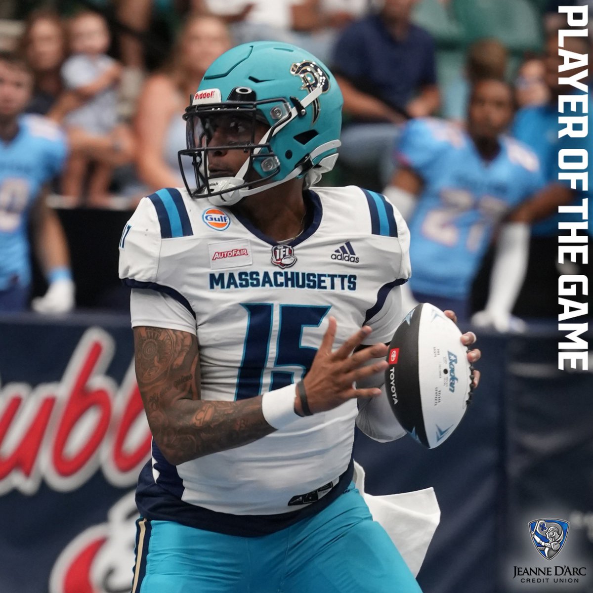 5 Passing TDs • 152 Passing Yards • 17 Rushing Yards • 1 Rushing TD 

Alejandro Bennifield is your <a href="/jdcreditunion/">Jeanne D'Arc Credit Union</a> Player of the Game