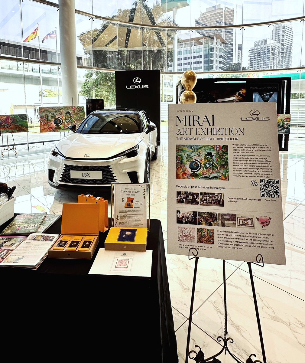 MIRAI4Peace's tweet photo. We are holding an exhibition at LEXUS today from 10 AM to 4 PM.

Please come and visit us. We have some wonderful gifts prepared for you.

📍LEXUS Mutiara Damansara

#MIRAI #ArtExhibition #LexusMalaysia #LuckyArt https://t.co/sr2pfRZmcj