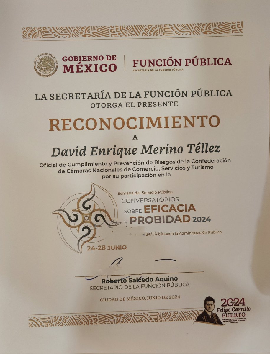 Agradezco a @Concanaco y a su presidente <a href="/octaviodlatorre/">Octavio de la Torre</a> la  oportunidad de haberlo representado en la @SFP_mx en mi carácter de Vicepresidente y Oficial de Cumplimiento de la entidad.
