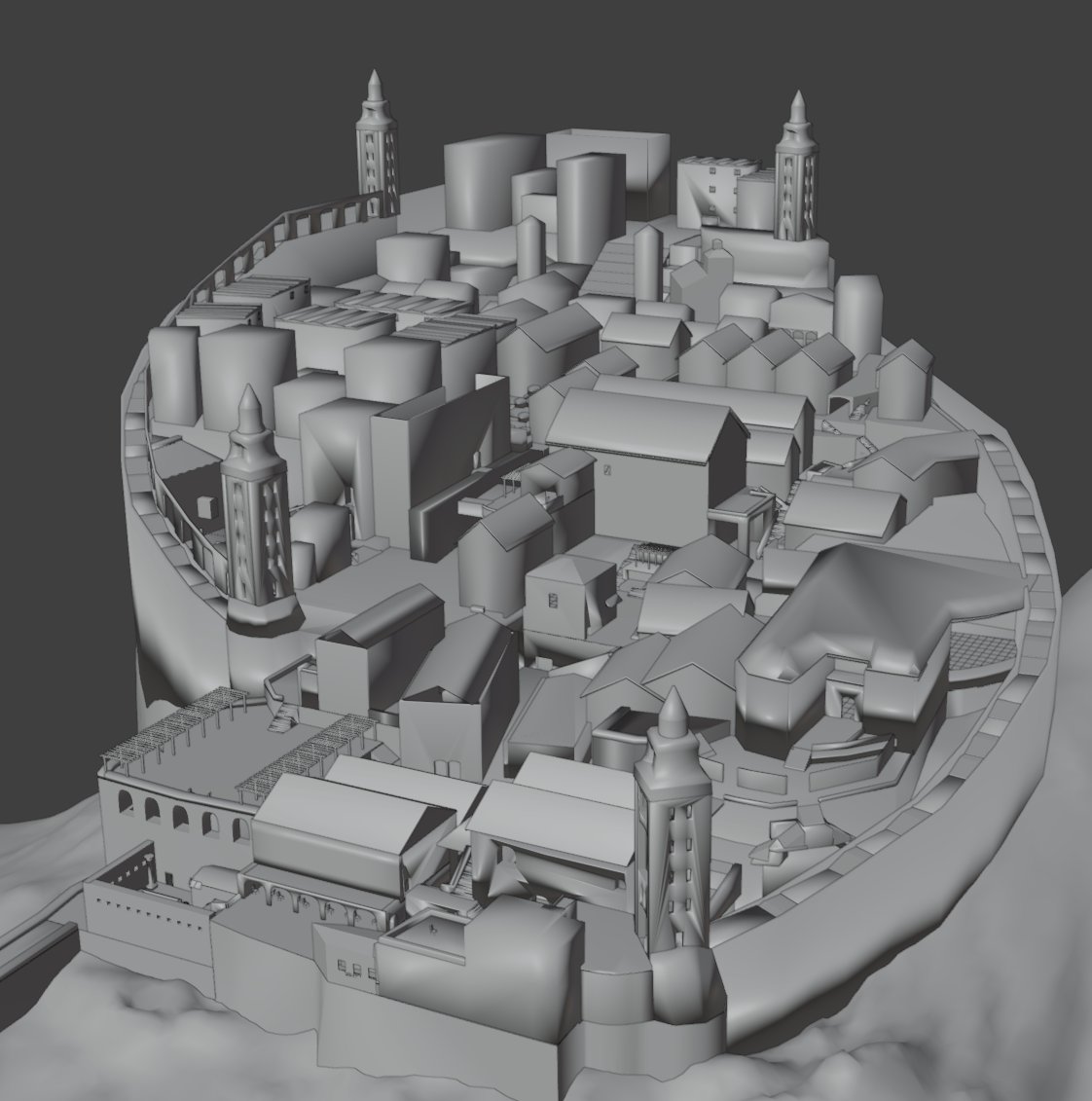 GrantoDev's tweet photo. Layout for the town portion of the Island Map is complete #Unity3d #gamedev #greyboxing https://t.co/jOvFwauJXx