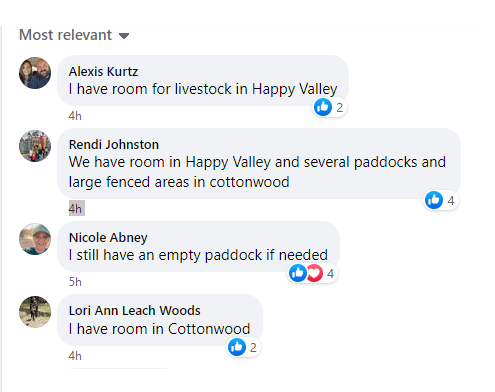 Jasamsdestiny's tweet photo. #ShastaCounty 

On the right is those who've offered pastures etc.   She also said due to the overwhelming generosity of ppl &amp; businesses today all of their needs have been met &amp; they'll post what is needed as they arise.

I'm sooooo proud of you all #TeamRedding!
 #parkfirechico https://t.co/0ueWpzvYqd
