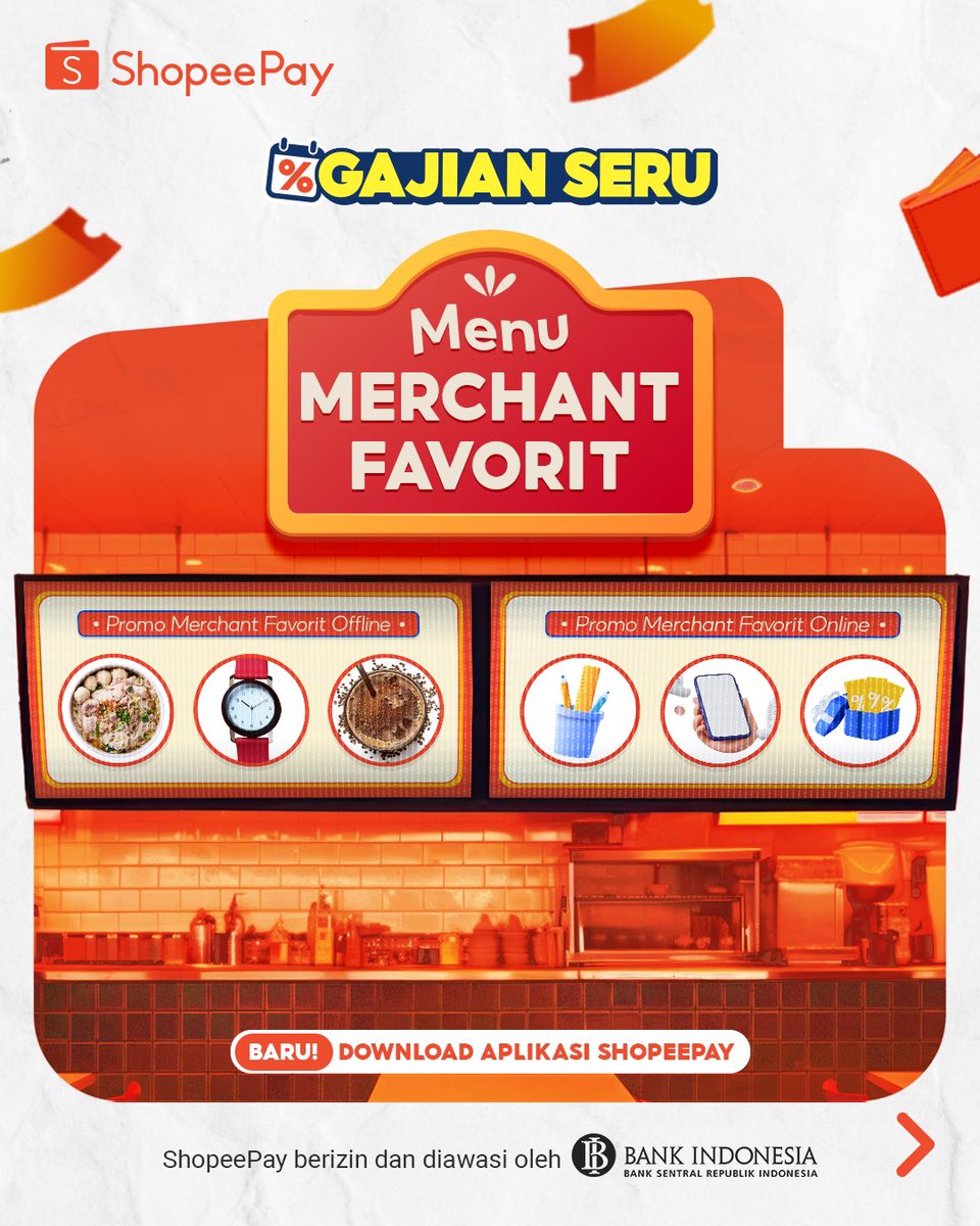 ShopeePay_ID's tweet photo. Pilih merchant favorite selama promo Gajian Seru biar bisa dapetin cashback sampai diskon!
Mau belanja offline atau online harus tetep hemat dong :D #ShopeePayGajianSeru #PromoShopeePay https://t.co/uqa5svp0WM