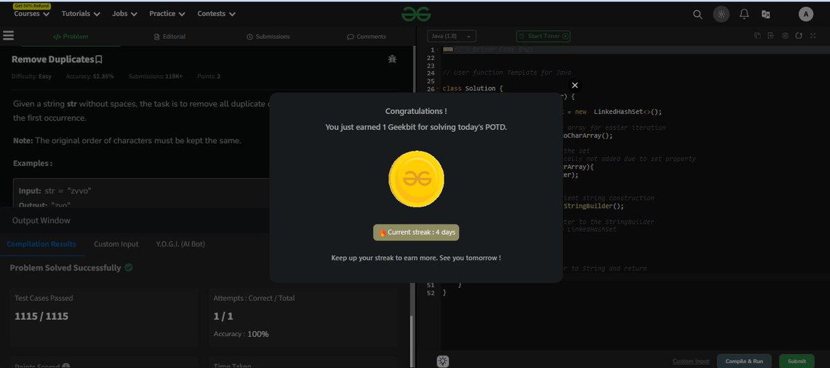 ankitkumar734ac's tweet image. Today&apos;s POTD    
 🚀Days (04/30)   
 Q: Remove Duplicates  

#geekstreak2024 @geeksforgeeks
#geekstreak2024 #geekstreak #potd #gfg #code #dsa #problemoftheday #30daysofcode
