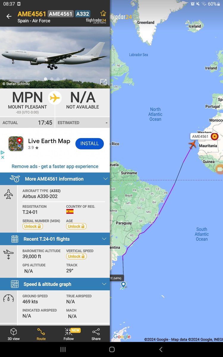 Springbok1973's tweet photo. Llegar a Malvinas no es fácil ni barato. Hay 2 opciones. Con la RAF desde BRIZE NORTON🇬🇧 en A330 voyager, con escala en Ascension, caro y complicado de pillar ventanilla, o con LAN CHILE vía Punta Arenas. Así regresarían los crew del #ARGOSGEORGIA a 🇪🇸, o en vuelo de repatriación https://t.co/uTIF32Se7m