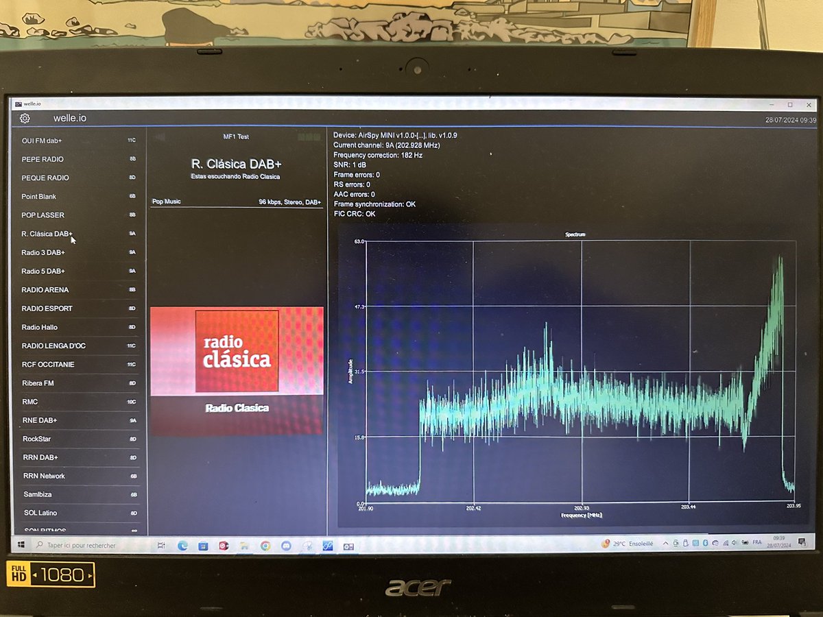 DAB+ MF1 Test 9A in Bastelicaccia, with airspy mini. First réception.

Also received: 7A Barcelona, 8B 8C and 8D Valencia area.

#DABDX #DXDAB