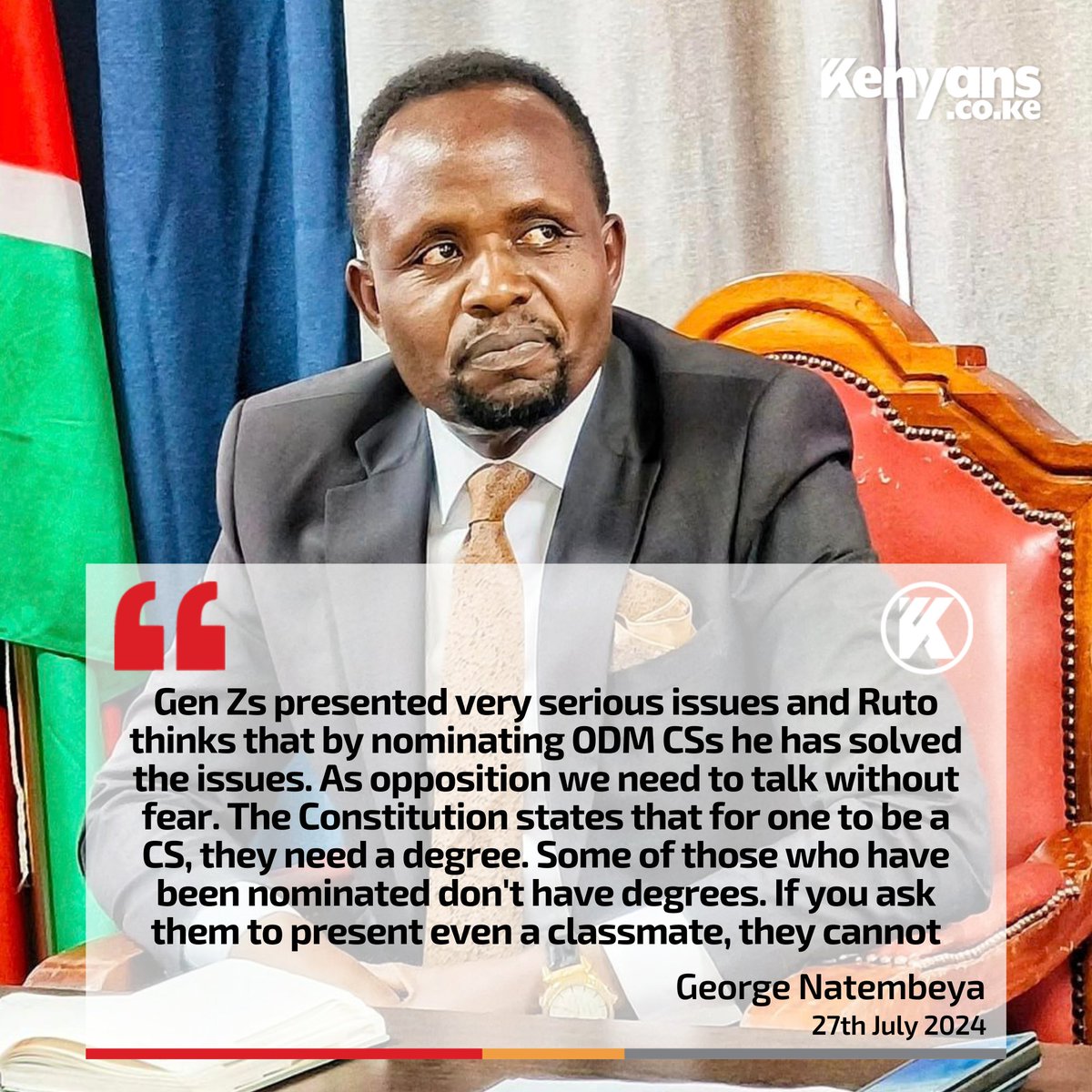 Kenyans's tweet image. Some of those who have been nominated for CS positions don't have degrees - Governor George Natembeya