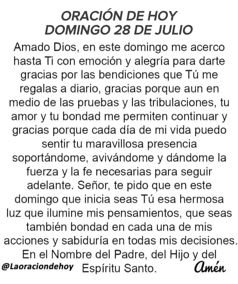 Oración diaria para hoy domingo 28 de julio de 2024