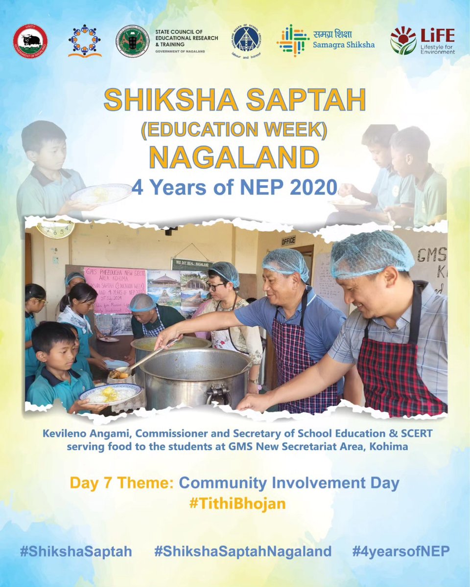 nectarnagaland's tweet image. Marking Day 7 (Community Involvement Day) of Shiksha Saptah (Education Week), officials from the Department of School Education sponsored and served food to students at various schools.

#ShikshaSaptahNagaland #4yearsofNEP #ShikshaSaptah #NEP2020 #SamagraShiksha #TithiBhojan
