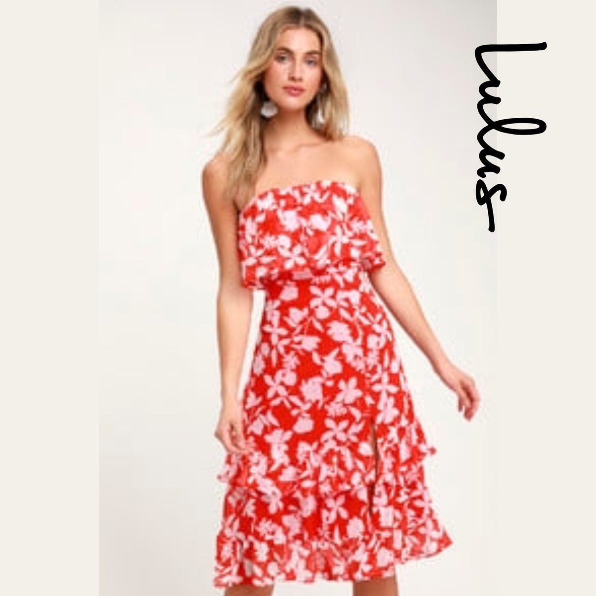 Margary_V's tweet photo. https://t.co/T27A9cRcEb 

$82 #Paradise Is Waiting #Red #FloralPrint #Strapless #Midi #Dress
#Lulus S https://t.co/tTIIDa0CQH