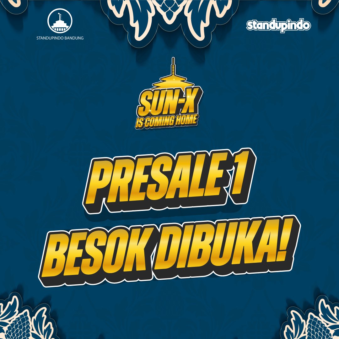 StandupIndoBdg's tweet photo. Mana suaranya yg belom dapet tiket early bird? Kalem nyakk, soalna besok tiket Presale 1 bakal dibuka 🤗

Tiket bisa dibeli lewat aplikasi/website @tiptipid atau cek link di bio kami. Jangan sampai kelewatan dan nyesel lagi ini mah asli 🧏🏻‍♂️

#SUNXBDG
#ISCOMINGHOME https://t.co/eOlPrusty8