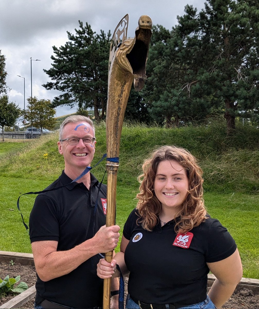 Toby_Driver1's tweet photo. With carnyx, war paint (courtesy of Castell Henllys) &amp; our brilliant @RCAHMWales Pendinas Community Archaeologist Beca Davies at the #FestivalOfArchaeology yesterday. A really excellent day 🎉 https://t.co/TGJIOW59Ck