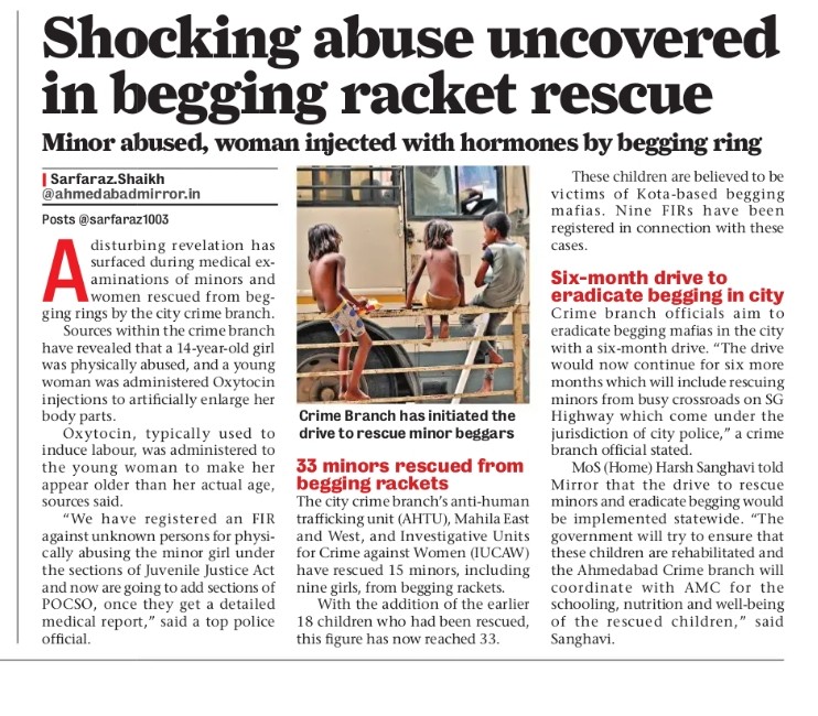 sarfaraz1003's tweet photo. #BeggingRacket A 14- year - old girl was physically abused while a young woman was administered hormones to enlarge her body parts. Cops to add sections of POCSO after a detailed medical report. @AhmedabadPolice @sanghaviharsh @dgpgujarat @GujaratPolice https://t.co/kpFVtD3MwX