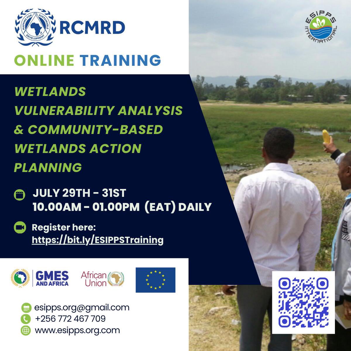 esipps's tweet photo. RCMRD in collaboration with Environmental Surveys, Information, Planning &amp; Policy Systems (ESIPPS) is organizing the above training. This training aims to provide knowledge and technical skills in Wetland Vulnerability Monitoring and Assessment technologies and Services to https://t.co/5T75bJKoUy